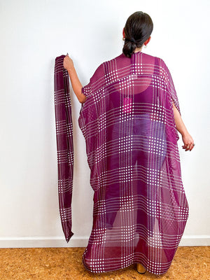 Print High Low Kimono Maroon Grid Chiffon