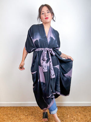 Hand-Dyed High Low Kimono Rose Black Arc