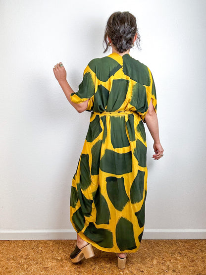 Hand-Dyed High Low Kimono Marigold Black Brush