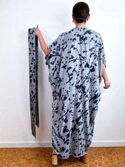 Hand-Dyed High Low Kimono Grey Black Speckle