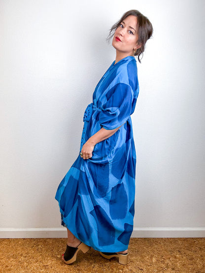 Hand-Dyed High Low Kimono Turquoise Royal Brush