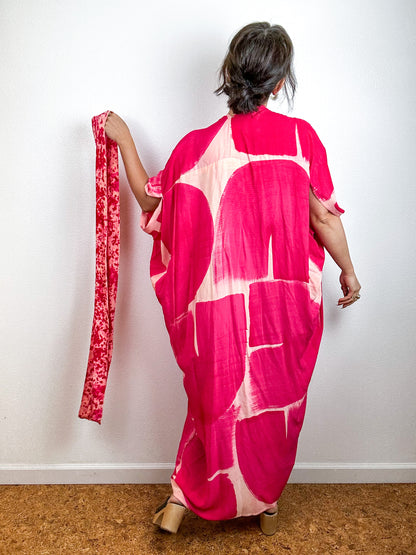 Hand-Dyed High Low Kimono Peach Fuchsia Arc