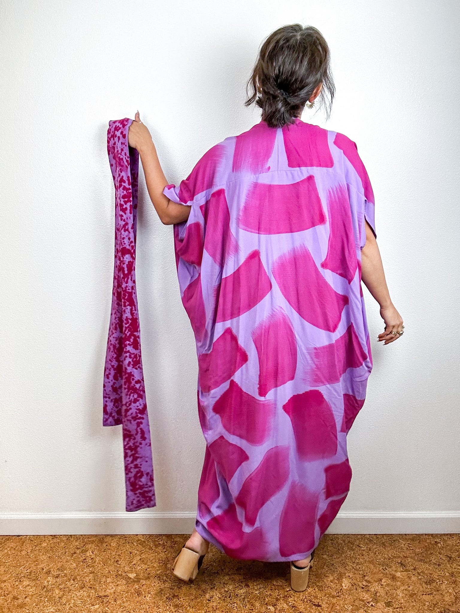 Hand-Dyed High Low Kimono Lilac Amethyst Brush