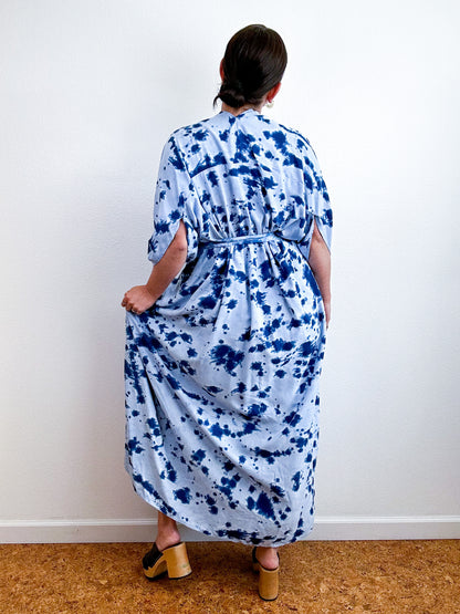 Hand-Dyed High Low Kimono Indigo Speckle