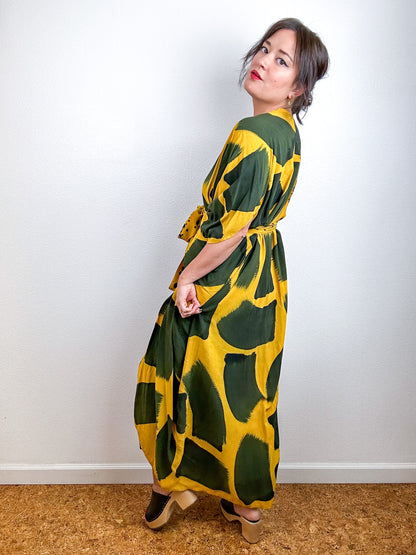 Hand-Dyed High Low Kimono Marigold Black Brush