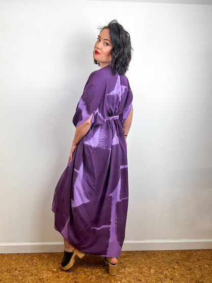 Hand-Dyed High Low Kimono Lavender Plum Brushstroke