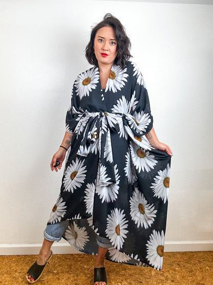 Print High Low Kimono Daisy Georgette