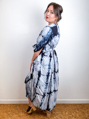 Hand-Dyed High Low Kimono Black Shibori