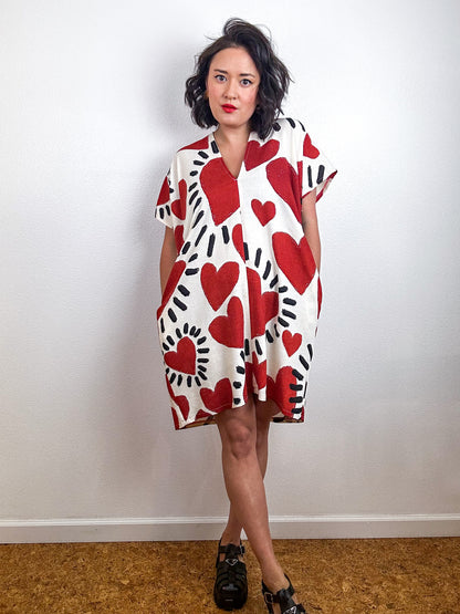 Print Mini Smock Dress Hearts