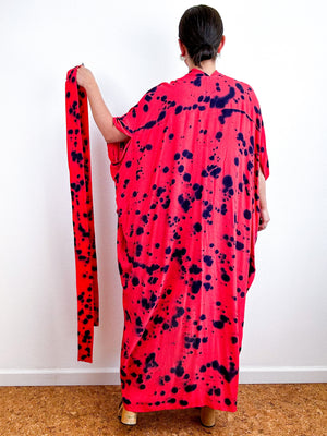 Hand-Dyed High Low Kimono Coral Indigo Speckle