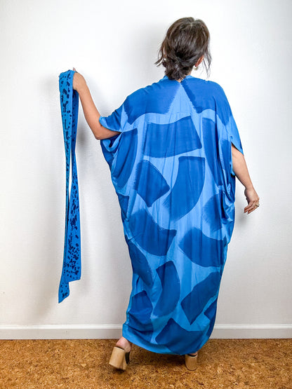 Hand-Dyed High Low Kimono Turquoise Royal Brush