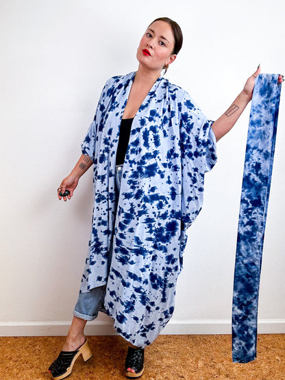 Hand-Dyed High Low Kimono Indigo Speckle