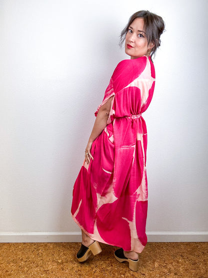 Hand-Dyed High Low Kimono Peach Fuchsia Arc