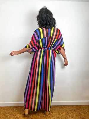 Print High Low Kimono Rainbow Stripe 1 Chiffon