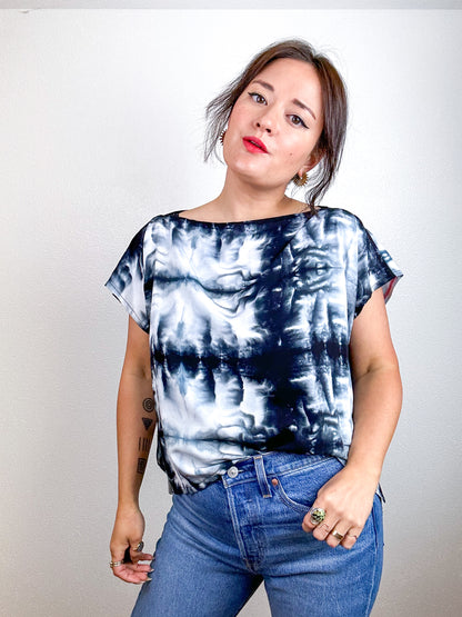 Hand-Dyed Crop Rayon Black Shibori