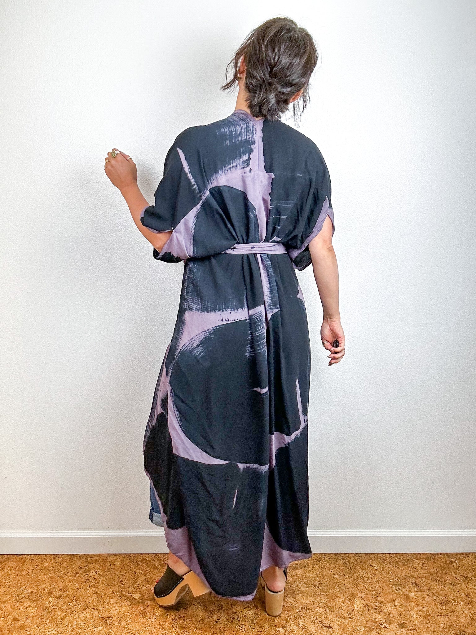 Hand-Dyed High Low Kimono Rose Black Arc