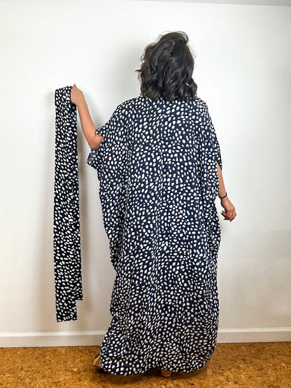 Print High Low Kimono Navy Speckle Challis