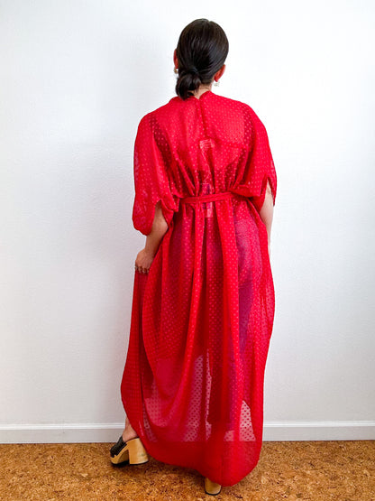 Solid High Low Kimono Red Swiss Dot Chiffon