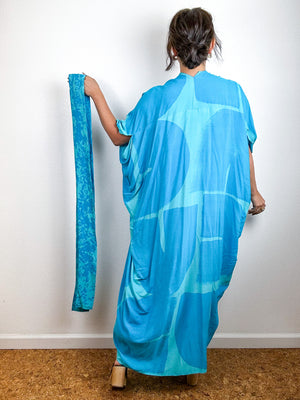 Hand-Dyed High Low Kimono Aqua Turquoise Arc