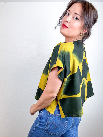 Hand-Dyed Flip Crop Linen Marigold Black Check Brush
