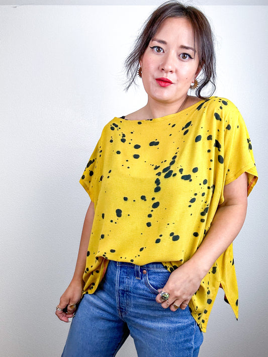 Hand-Dyed Crop Marigold Black Dots