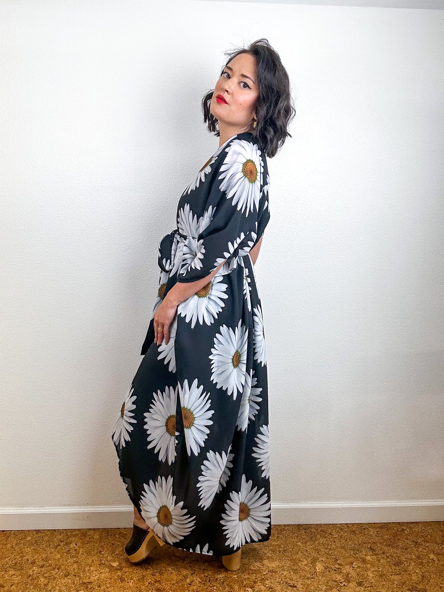 Print High Low Kimono Daisy Georgette