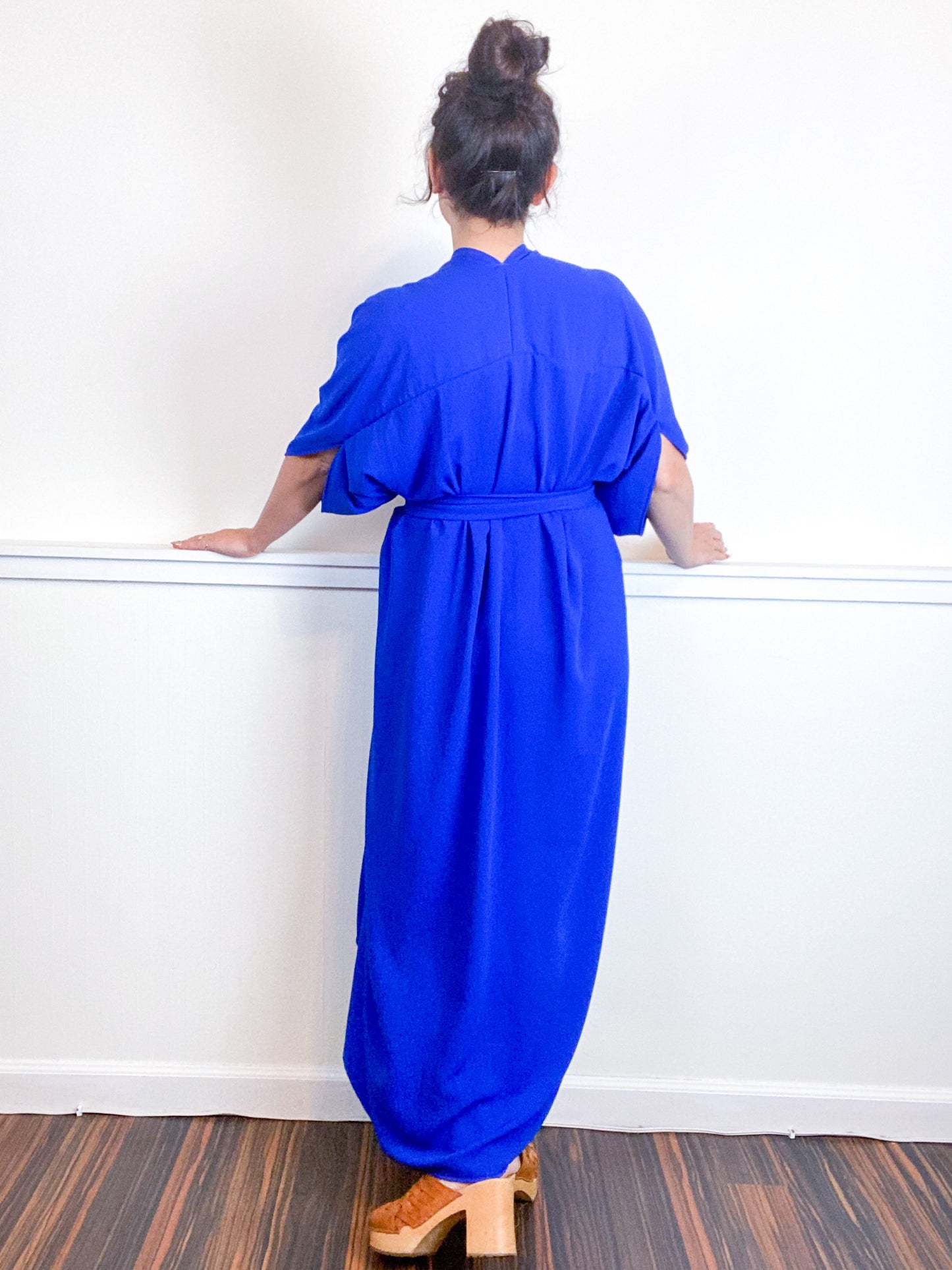 Solid High Low Kimono Royal Blue Double Crepe