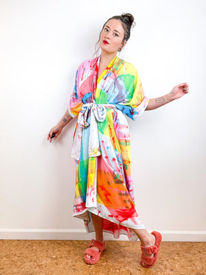 Hand-Dyed High Low Kimono CMY Prism