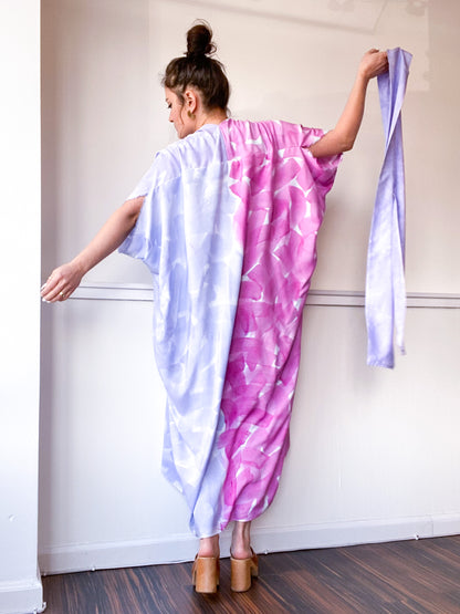 Limited Edition Hand-Dyed High Low Kimono Wisteria Lilac