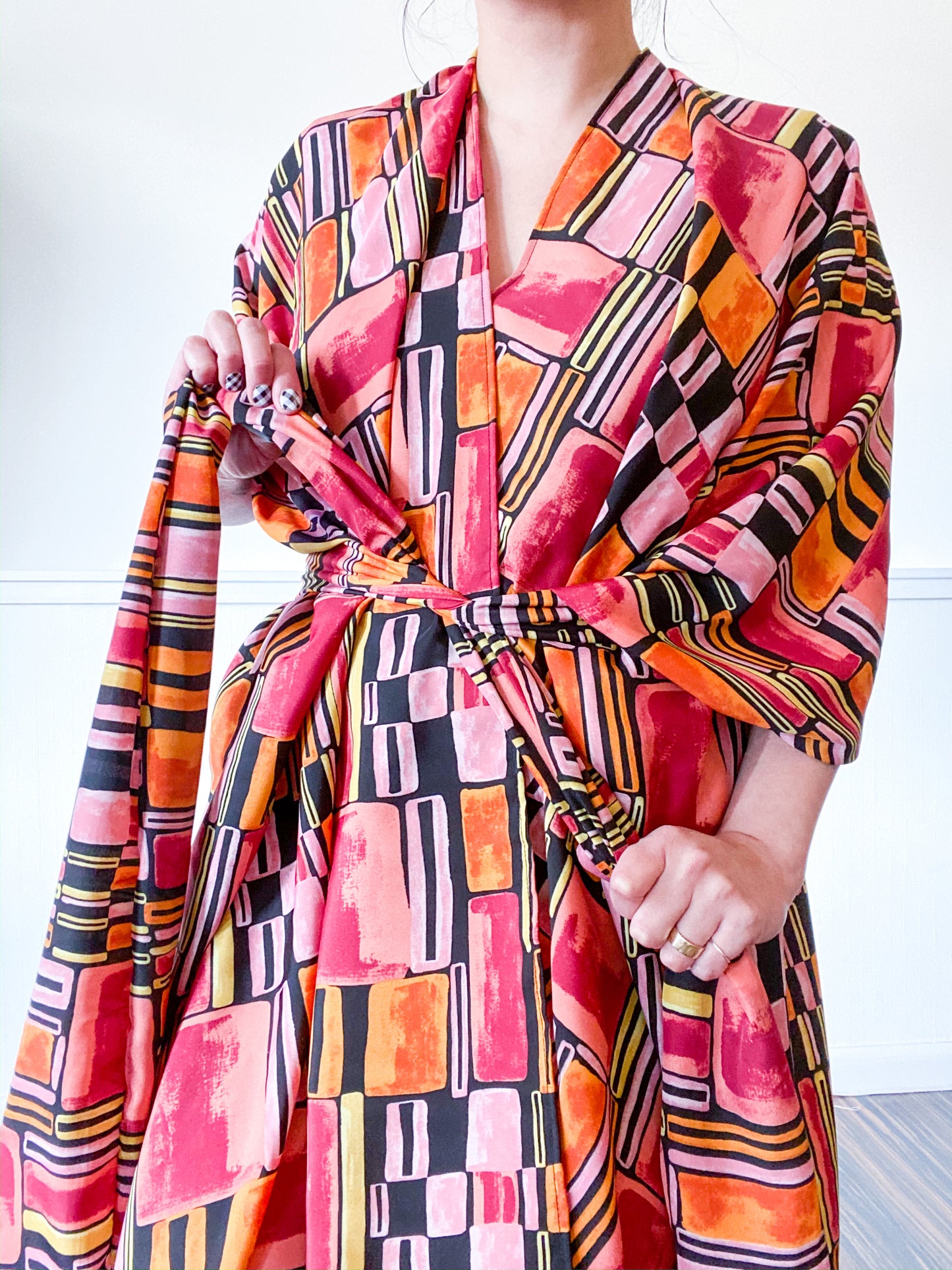 Print High Low Kimono Orange Mod