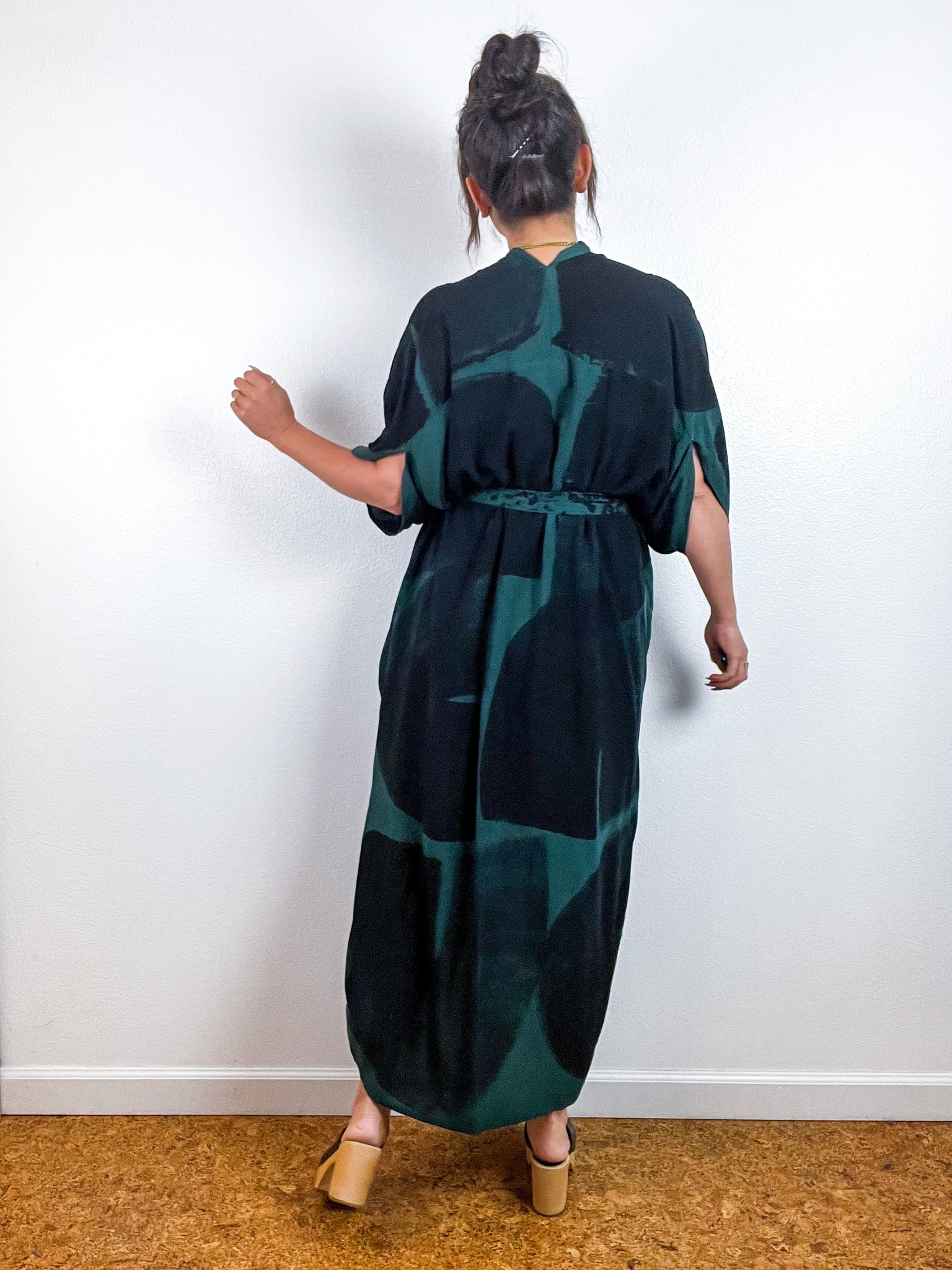 Hand-Dyed High Low Kimono Forest Black Brushstroke
