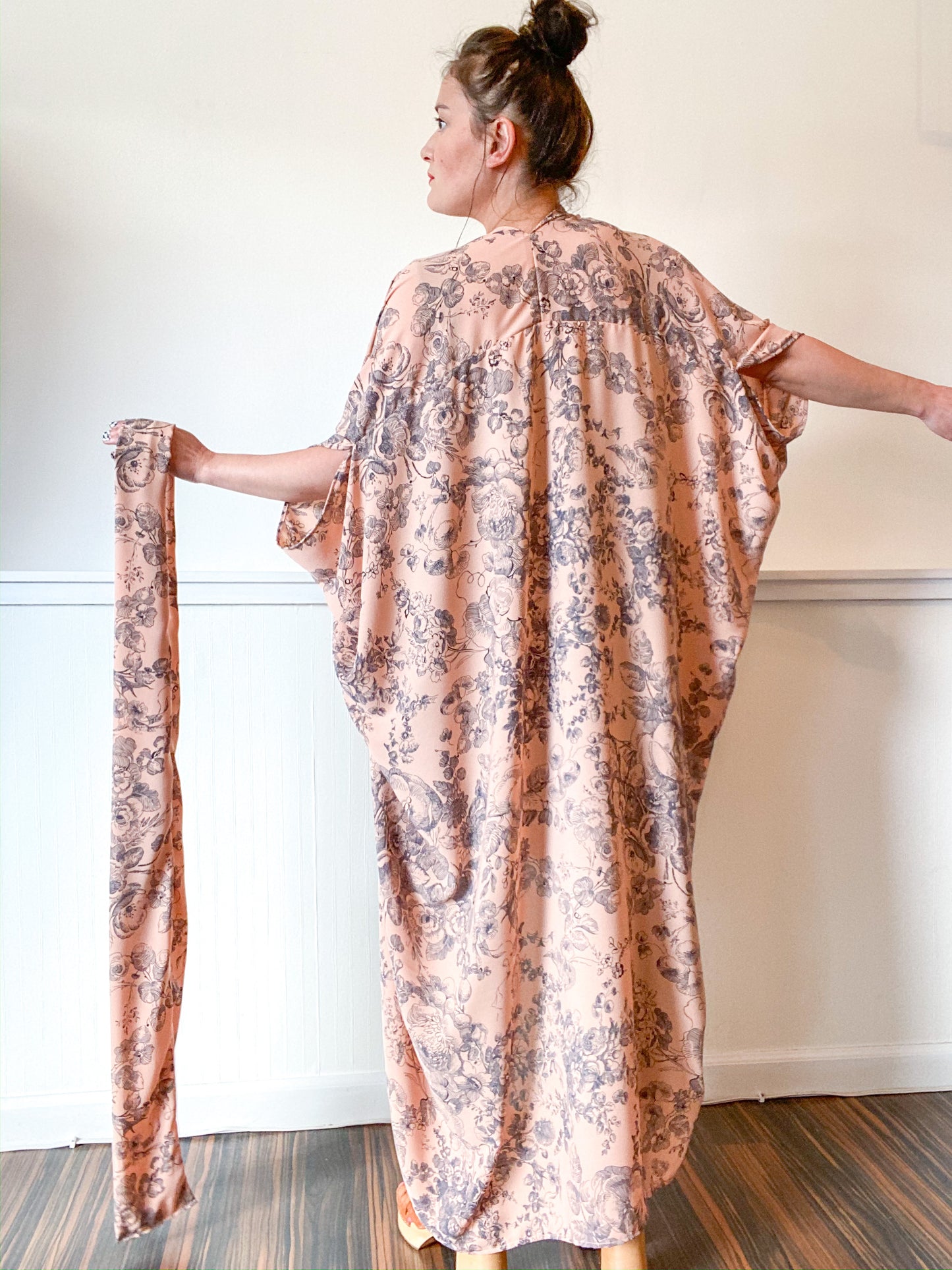 Print High Low Kimono Blush Sketched Floral
