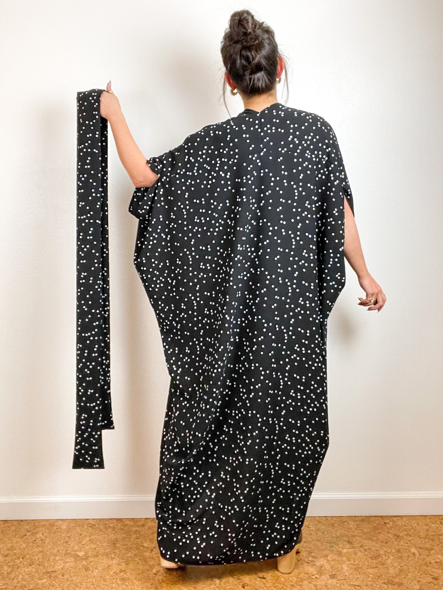 High Low Kimono Black White Dots Bubble Crepe