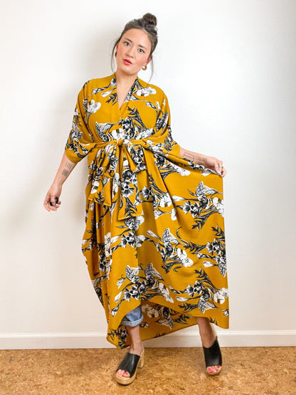 High Low Kimono Marigold Orchid Bubble Crepe