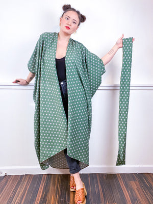 Print High Low Kimono Olive Tie Challis