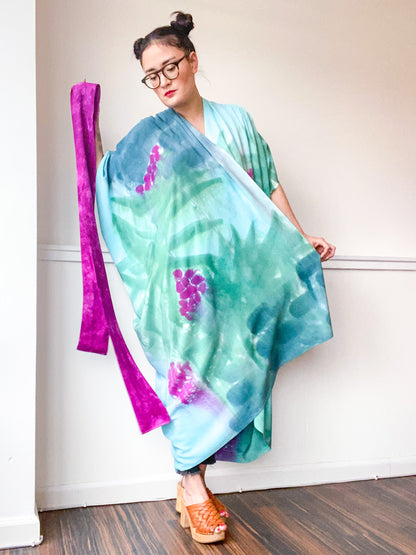 Limited Edition Hand-Dyed High Low Kimono Amethyst Teal Green