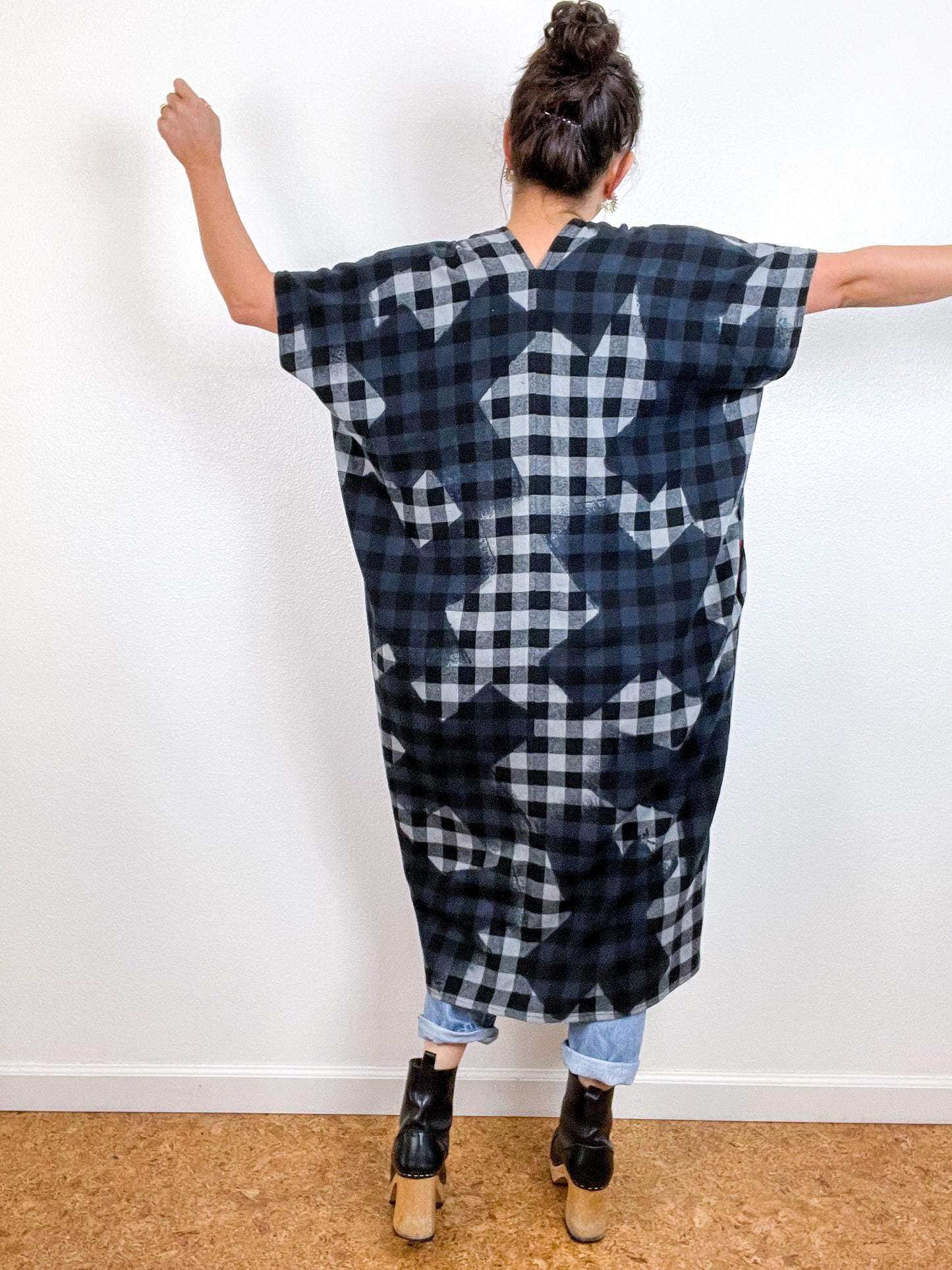 Disrupted Plaid Flannel Smock Dress Black X Grey Buffalo