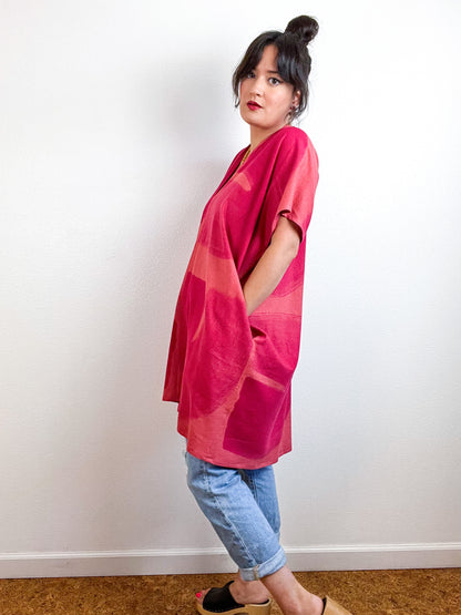 Hand-Dyed Mini Smock Dress Orange Fuchsia Brush
