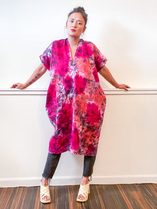 Hand-Dyed Linen Smock Dress Fuchsia Stone
