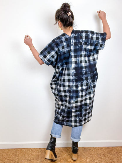 Over Dye Plaid Flannel Smock Dress Black White Buffalo