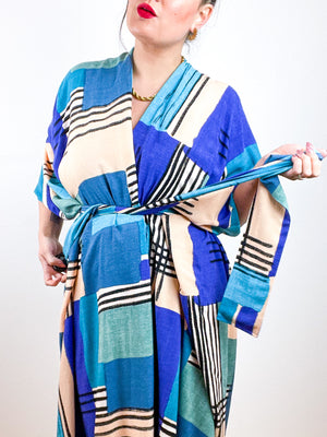 High Low Kimono Nineties Plaid Rayon Challis