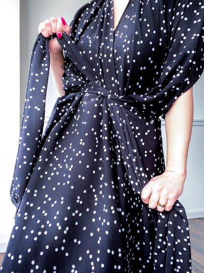 Print High Low Kimono Black Mini Polka Dot