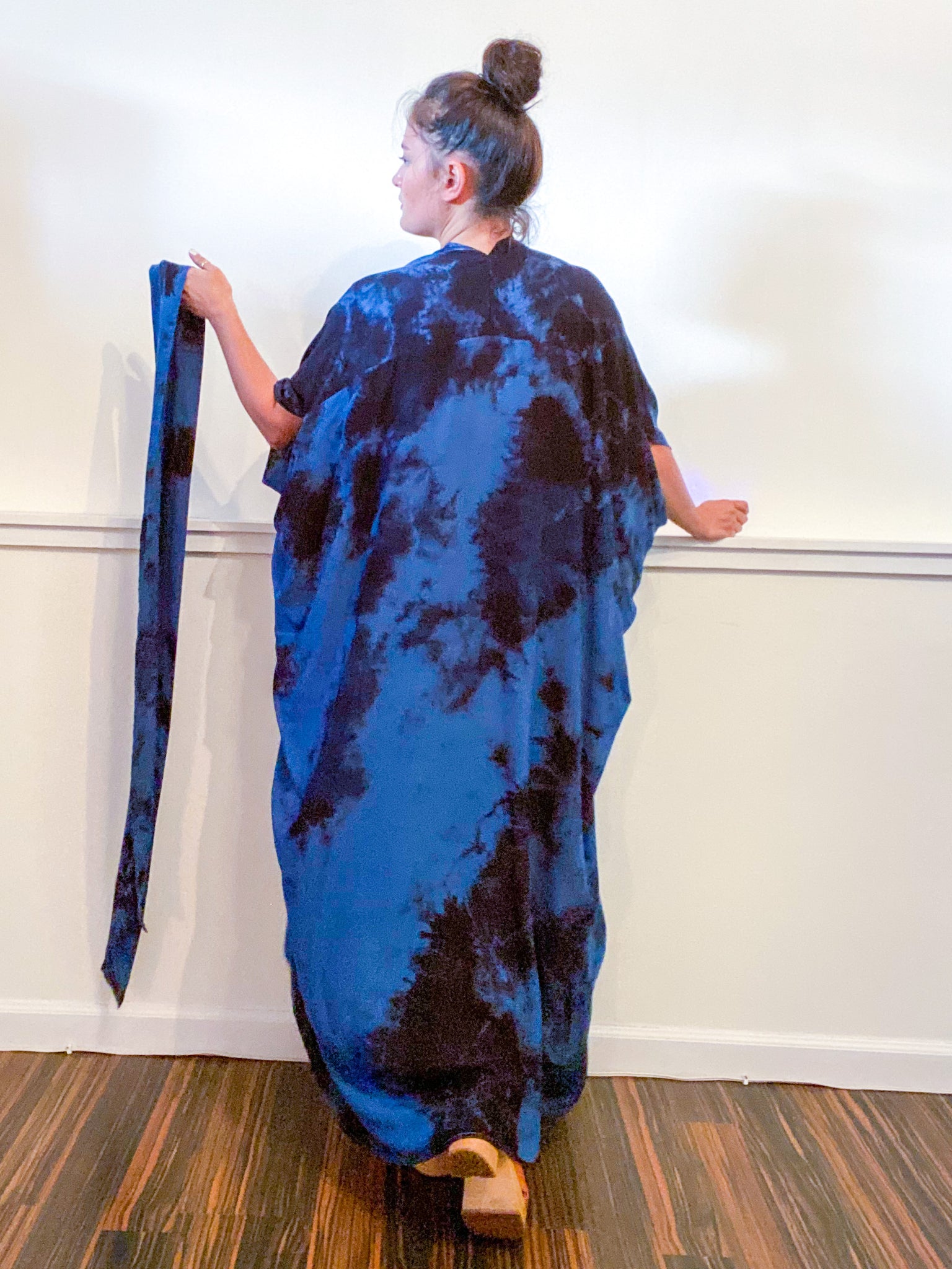 Hand-Dyed High Low Kimono Royal Blue Black Overdye