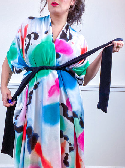 OOAK Hand-Dyed High Low Kimono Multicolor Watercolor