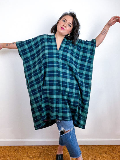 Plaid Oversized Smock Dress Sage Navy