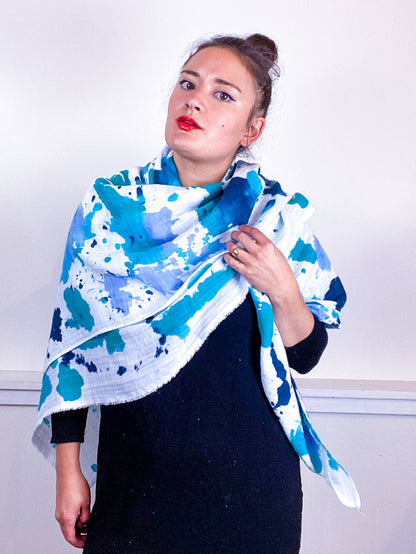 Hand-Dyed Large Square Scarf Teal Parakeet Baby Blue Aqua