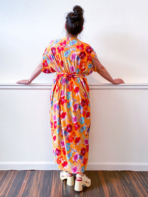 Print High Low Kimono Goldenrod Floral Knit