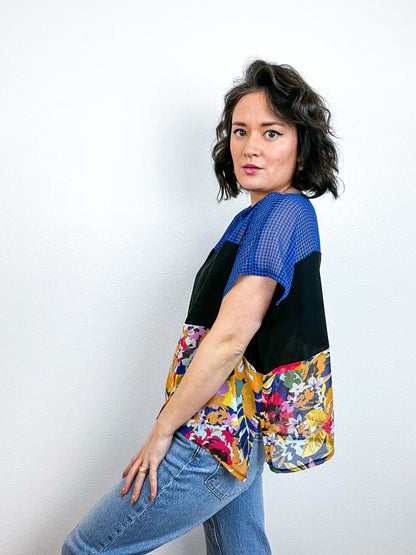 Scrappy Crop Royal Black Floral Gingham