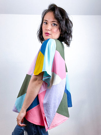 Scrappy Triangles Crop Linen Blend Multi