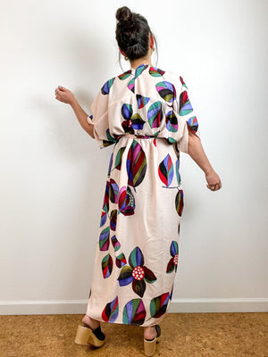 High Low Kimono Blush Leaves Rayon Challis